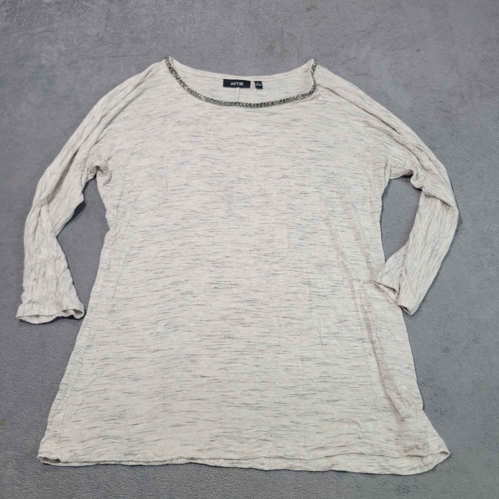 Apt. 9 Top Women Small Gray White Space Dye Beaded Neck Long Sleeve Casual Chic